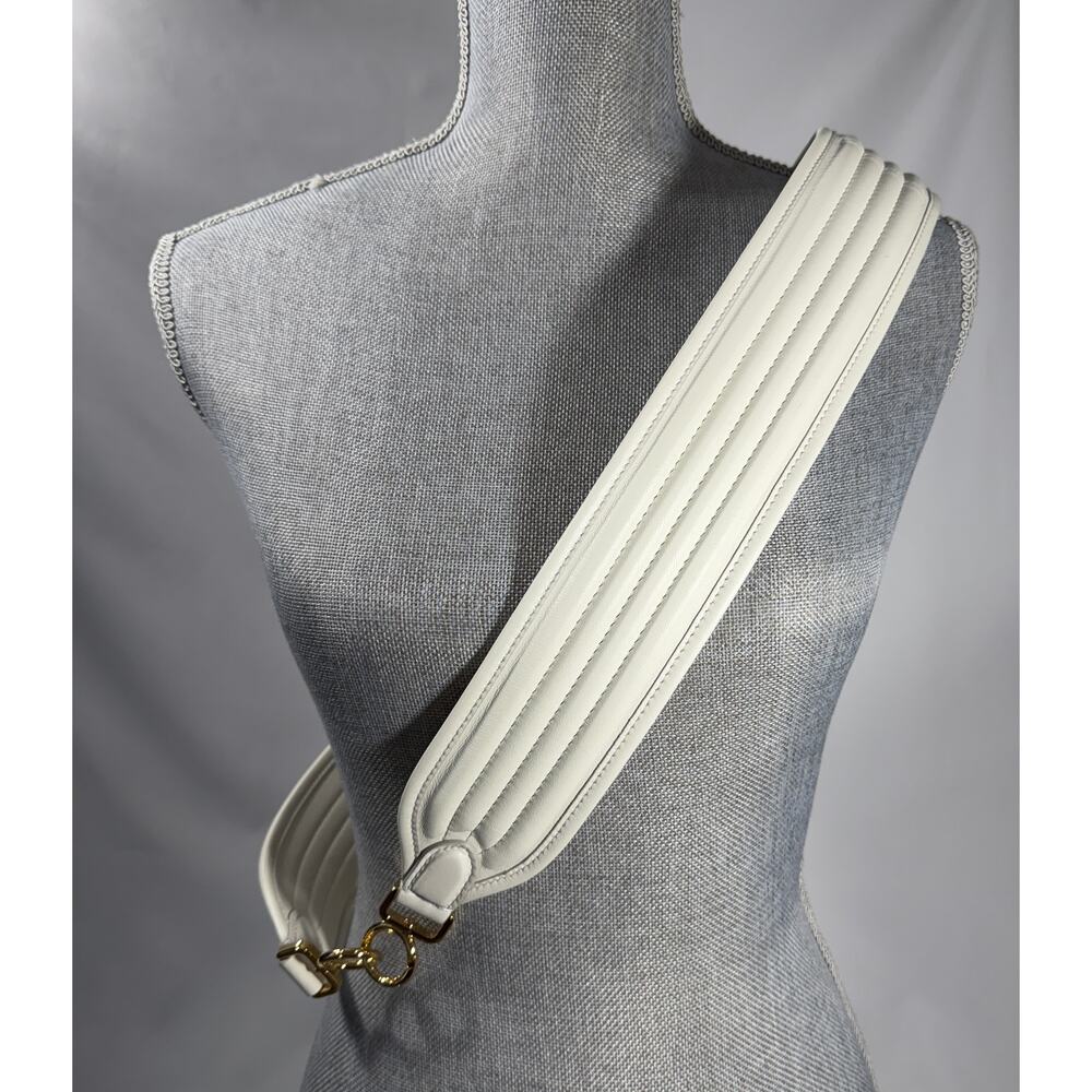 Fendi Ivory Wide Padded Leather Strap 44.25 in Gold Logo Hardware